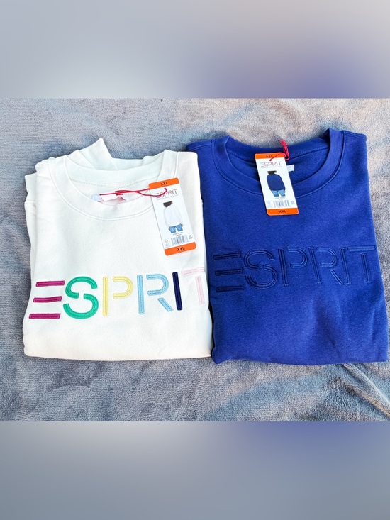 Esprit Tops - Esprit 80s Crewneck Sweatshirt XXL White Blue Retro Logo Y2K vintage style Y2K